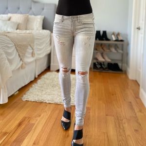 American Eagle Distressed Jean leggings, gray jeans, jeggings, size 2